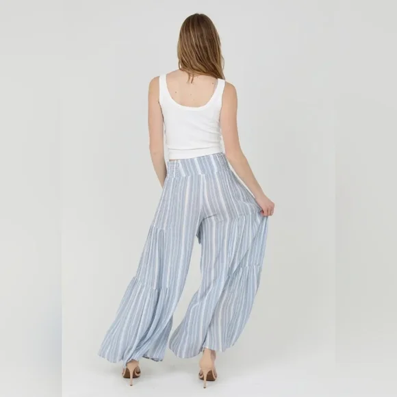 Wide leg striped palazzo pant w/tie waist - Picture 6 of 8
